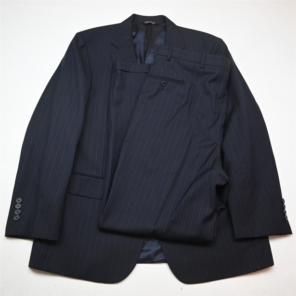 Southwick 42R 36x32 Navy Blue Striped Wool Mens Jacket Pants Suit
